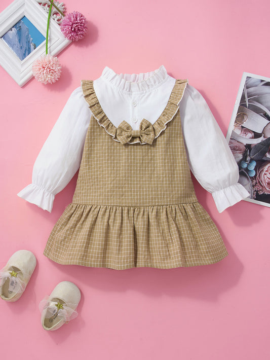 Baby Girl Ruffle Hem Dress with Bow Detail