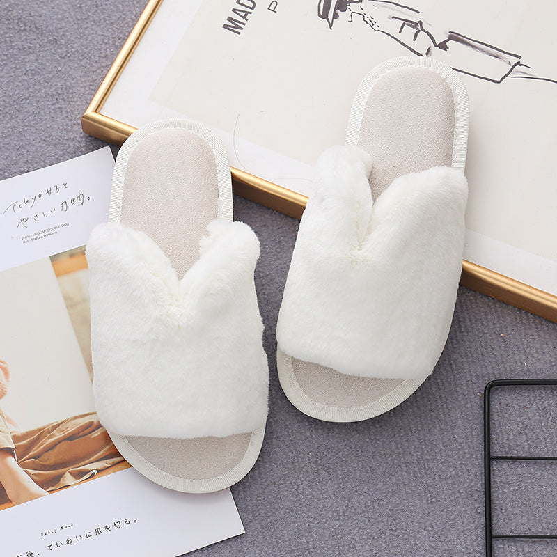 Faux Fur Open Toe Slippers